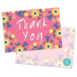 Pack de 10 Merci cartes postales avec enveloppes Kraft brun - fleurs Folk