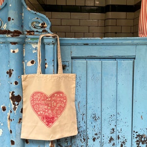 Te Amo | Cotton Tote Bag with Paper-Cut Style Pink Heart