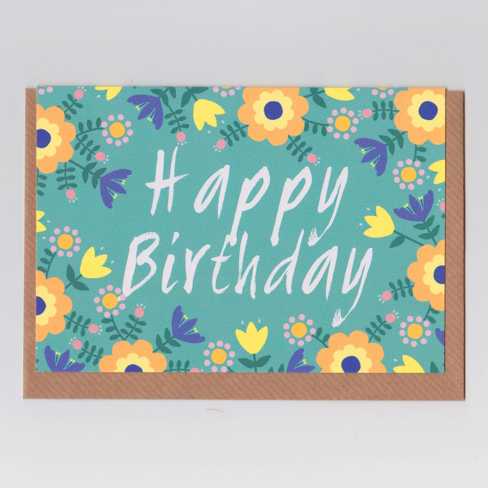 Happy Birthday Folk Art Floral Design Greetings Card Etsy