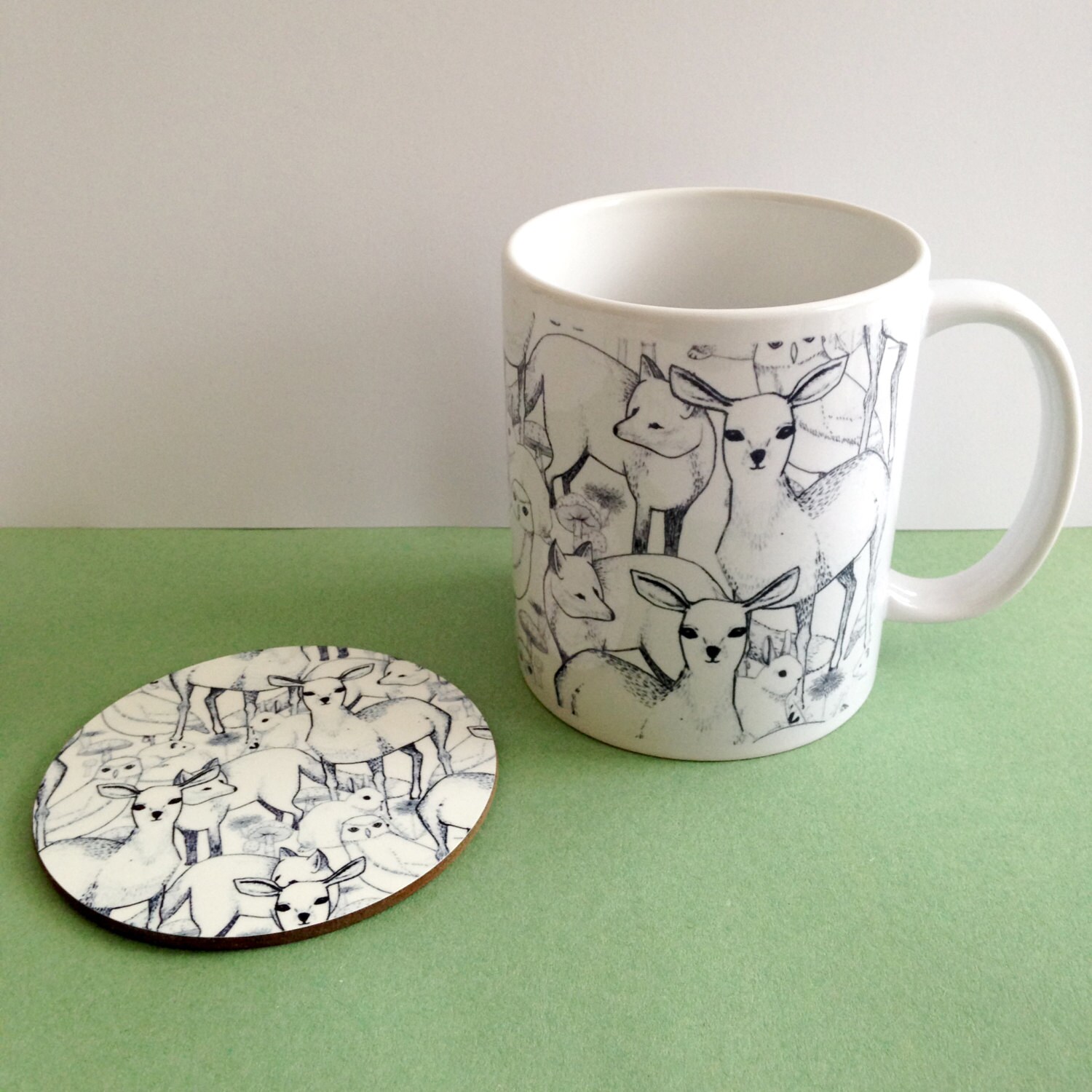 Mug & Coaster Set Woodland Design with round or square Etsy