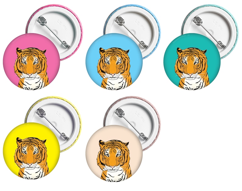 38mm Button Badge Tiger, assorted colours available image 2