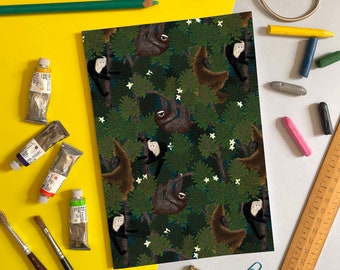 A5 Notebook - Monkeys and Sloths - with Plain or Lined Pages
