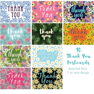 Pack de 10 cartes postales de remerciement avec enveloppes Kraft brunes - Assorti