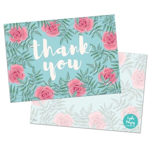 Pack de 10 Merci cartes postales avec enveloppes Kraft brun - bleu Rose