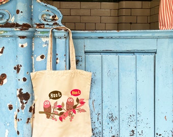 Hoot Hoot | Super Soft, Ethically Produced, Polyester Tote Bag with Kawaii Owls