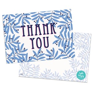 Pack de 10 cartes postales de remerciement avec enveloppes Kraft brunes - Feuilles bleues