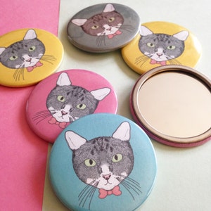 Pocket Mirror with Cat Face Illustration