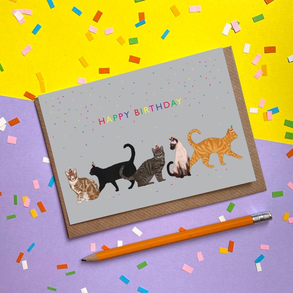 Chats Joyeux Anniversaire Carte De Vœux Vierge Etsy