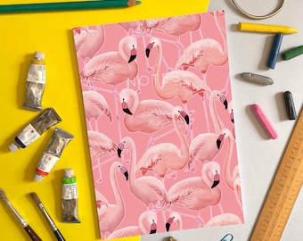 A5 Notebook - Pink Flamingos - with Plain or Lined Pages