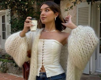 Grobstrick-Cardigan aus Mohair und Alpaka – Kuscheliger Oversize-Strickpullover