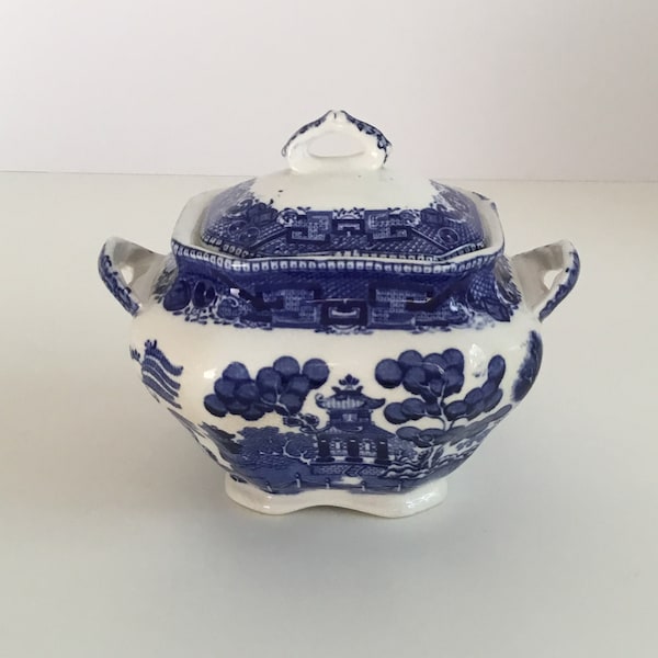 Antique Blue Willow Sugar Bowl