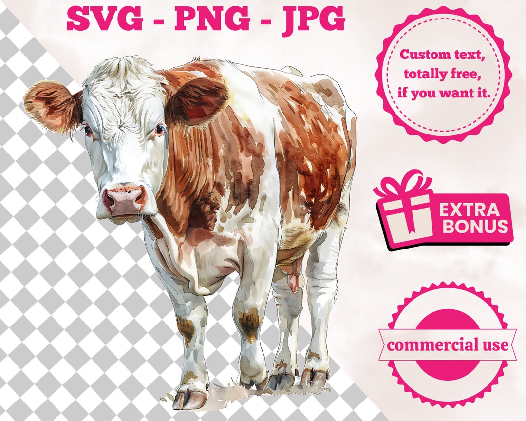 Simmental Cattle Customizable Watercolor SVG Clipart Hand-painted ...