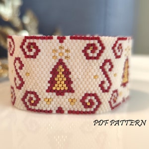 Christmas Beaded Bracelet Pattern, Odd Count Peyote Stitch Pattern, Pattern for DIY Miyuki Delica Bracelet with Christmas Trees