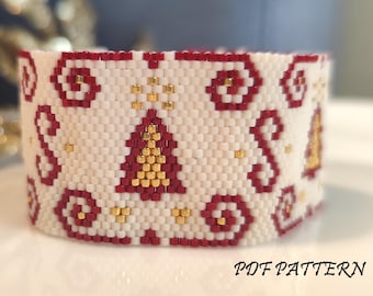 Modèle de bracelet en perles de sapin de Noël, point de peyotl Miyuki Delica (Modèle PDF)