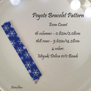 Snowflakes Beaded Bracelet Pattern, Even Count Peyote Stitch Pattern, DIY Bracelet, Miyuki Delica Bracelet PDF Pattern