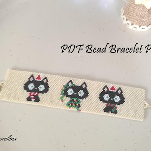 Christmas Cats Beaded Bracelet Pattern, Odd Count Peyote Stitch Pattern, DIY Bracelet, Miyuki Delica Bracelet PDF Pattern