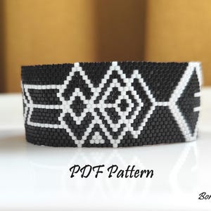 Black Beaded Bracelet Pattern, Odd Count Peyote Stitch Pattern, DIY Miyuki Delica Bracelet PDF Pattern