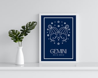 Digital Gemini Poster PDF | Astrology Zodiac Wall Art | Instant