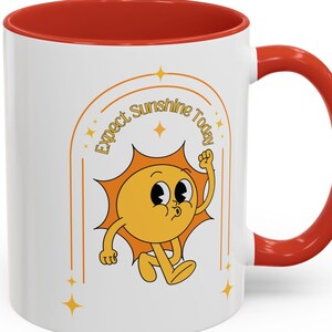 Mug, Retro Sun Cartoon Character Coffee Cup, Yellow Sunshine Whistling Design, Whimsical Character Tea Mug, Sunny Day Beverage Mug, Cute Sun