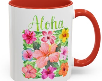 Taza de café con hibisco tropical: Taza de té de cerámica Aloha Hawaii