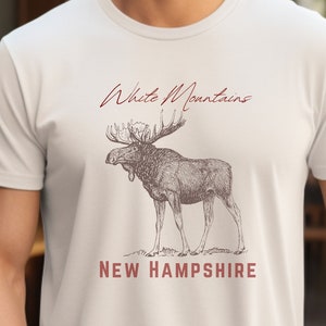 White Mountains New Hampshire Moose Tee Shirt, Wildlife Graphic, Nature Lover Gift, Outdoor Adventure Apparel, Forest Animal Top, NH Top