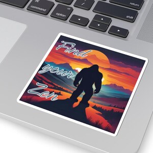 Bigfoot Kiss-Cut Sticker, Find Your Zen, Laptop and Water Bottle Stickers, Sunset Summit, Gift for Hiker, Big Foot Decal, Mountain Sticker