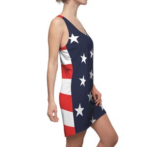 Vatertokanisches Racerback Kleid, USA Sommerkleid, Fourth of Jully Outfit, Freizeitkleidung, Flaggenkleid, Strandbekleidung, 4th of Jully Tank Dress