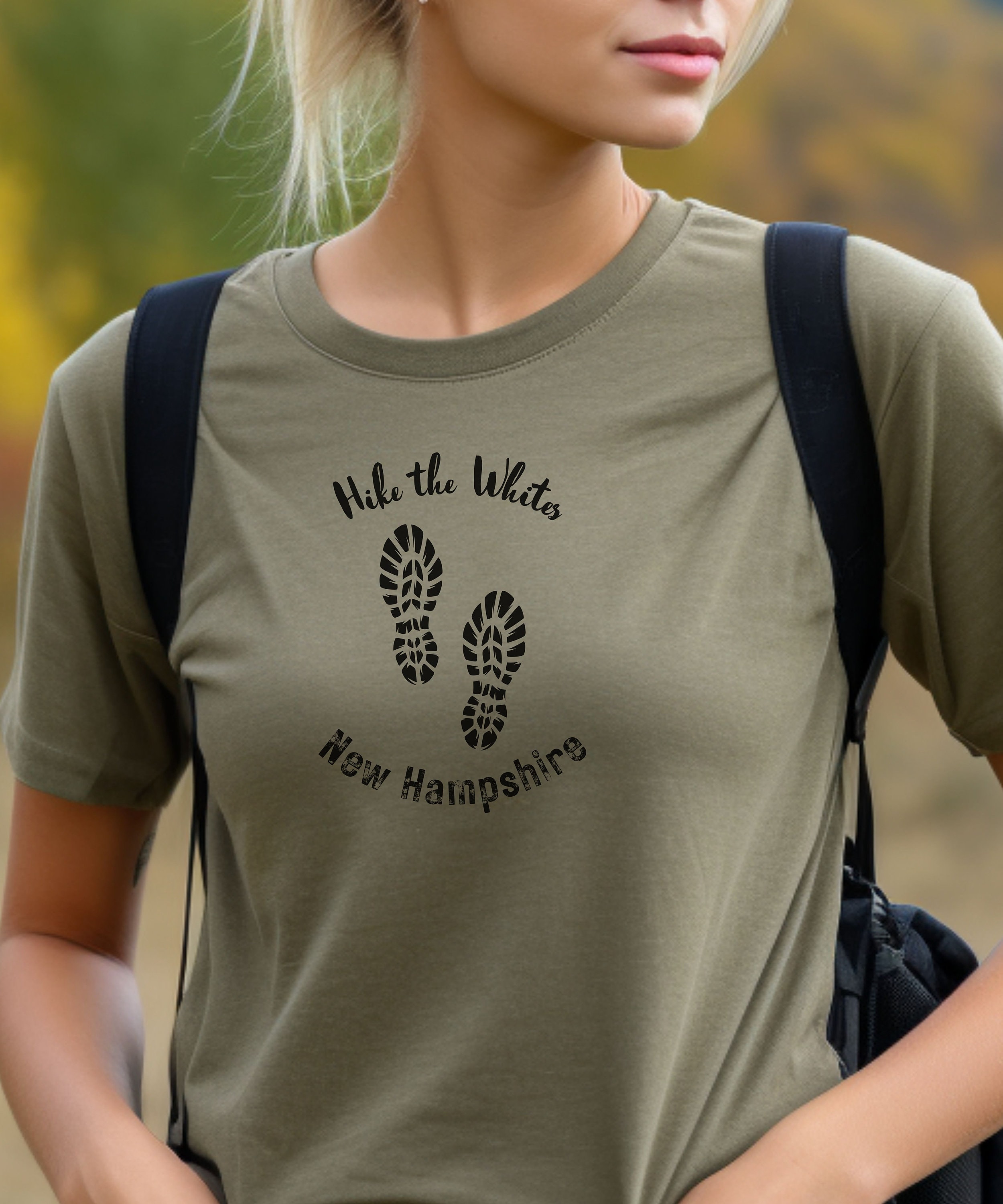 Camiseta "Hike the Whites" de New Hampshire, regalo para senderistas de New Hampshire, camiseta de 4000 pies, camiseta de las Montañas Blancas de New Hampshire, estampado de huellas de botas, camiseta minimalista