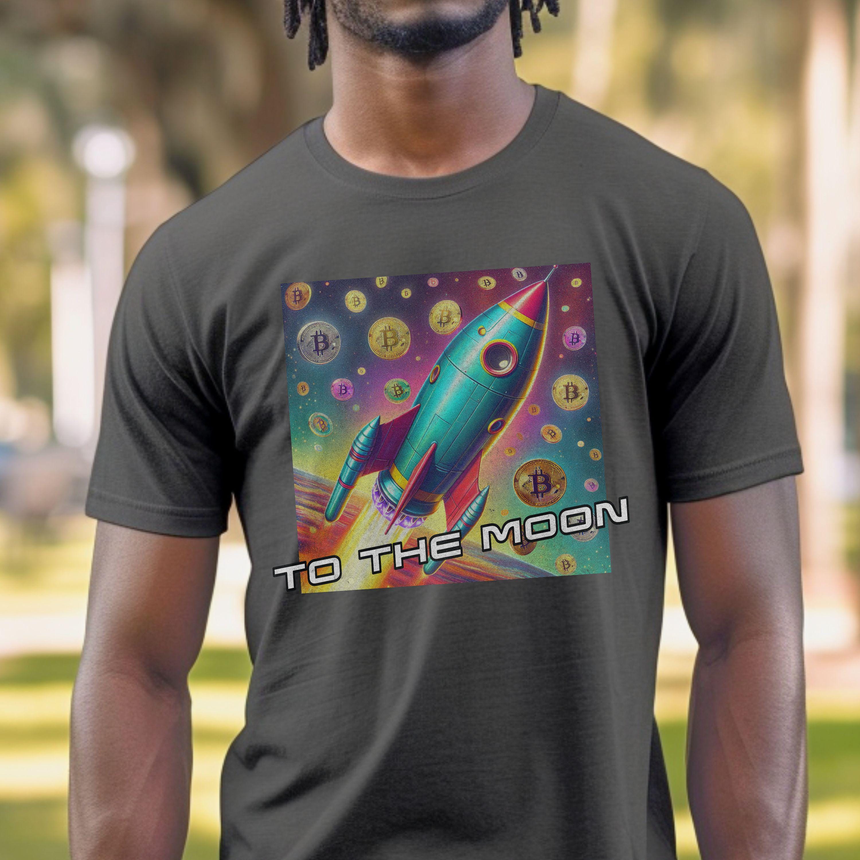ビットコイン・トゥ・ザ・ムーンtシャツ:レトロロケット暗号tシャツ