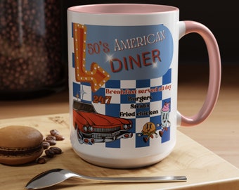 レトロダイナーコーヒーマグ、クラシックアメリカン50年代スタイル