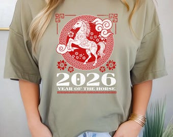 Koszulka z chińskim znakiem zodiaku Rok Konia 2026, prezent dla jeźdźca, prezent dla miłośnika zwierząt, prezent dla czytelnika horoskopów, koszulka dla fana astrologii