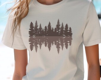 Pine Tree Reflection Tee, Nature T-shirt, Forest Shirt, Outdoor Adventure Top, Woodland Clothing, Gift for Hiker, Camper or Outdoorsy Person