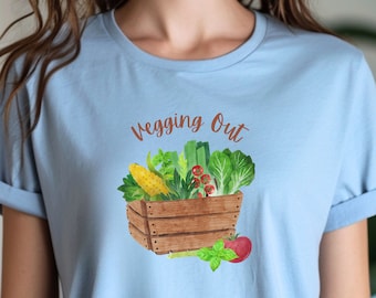 Vegging Out Farmer's Market Graphic T-Shirt, Vegetable Lover Tshirt, Gift for Vegetarian, Gift for Vegan, Healthy Eating Tshirt, Veggie Tee