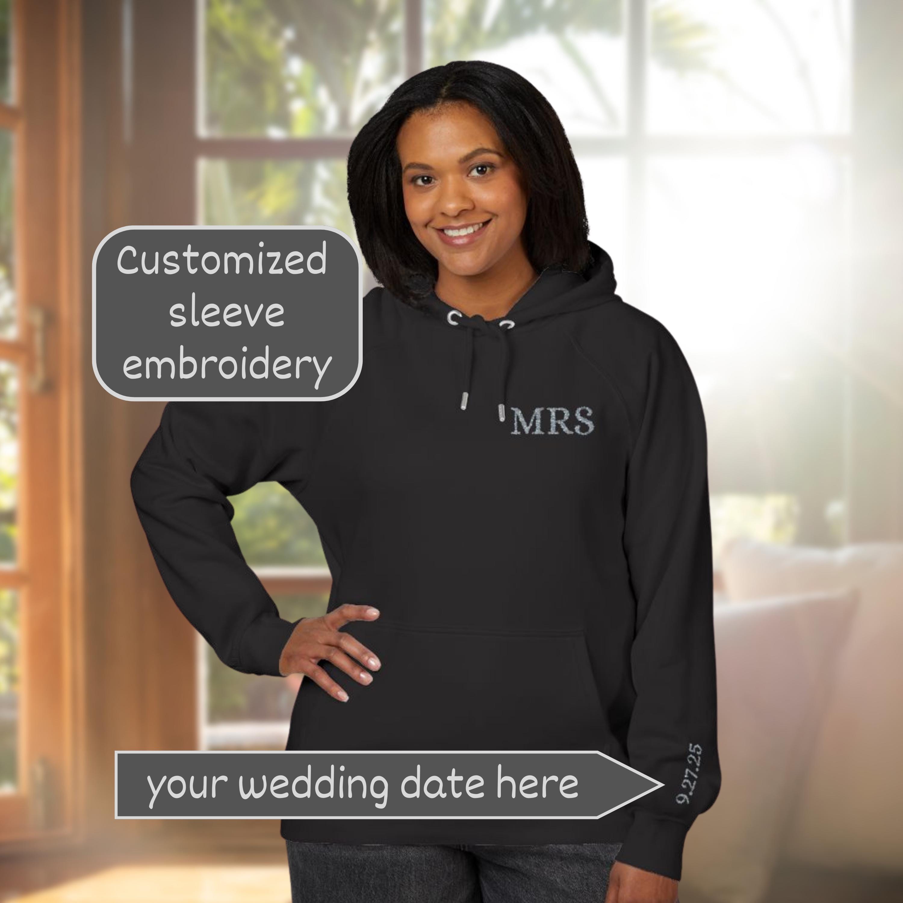 Mrs Embroidered Eco Raglan Hoodie With Date on Sleeve, Wedding