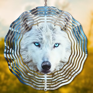 Wolf Wind Spinner Sublimation Design Template Winter Wind Spinner Png 10 inch Round Sublimation Garden Decor Hanging Spinners Wrap
