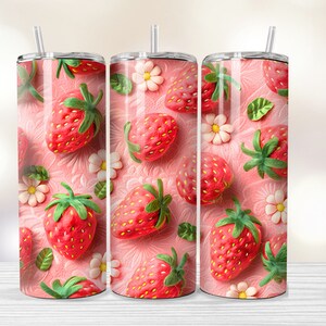 Strawberry Tumbler Wrap 20 oz Tumbler Sublimation Pink Girly Wrap Strawberry Knitting PNG Strawberry Sublimation Tumbler Wrap