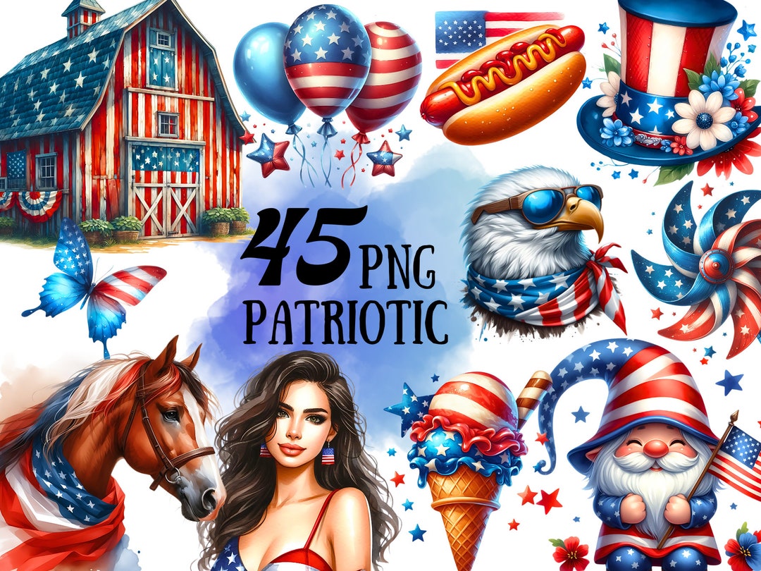Watercolor 4th of July PNG American Flag Clipart Watercolor Patriotic ...