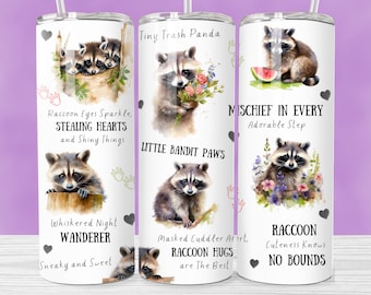 Racoon Tumbler Wrap 20 oz Skinny Tumbler Sublimation Design Cute Animal Watercolor Sublimation Design For Tumblers Png Digital Download
