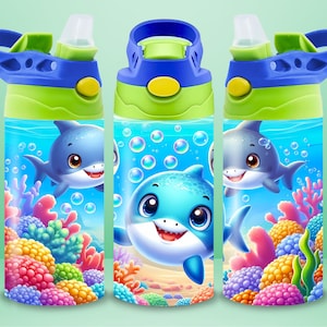 12 Oz Shark Tumbler Wrap Kinder Wasserflasche Flip Top Schnabeltasse Ocean Design Tumbler Wrap für Jungen Sublimation Digitaler Download Png-Datei