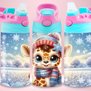 Girls Sippy Cup Wrap 12Oz Tumbler Wrap Sublimation Design Kids Winter Water Bottle Flip Top Sippy Cup Tumbler Wrap PNG Straight Tumbler Png