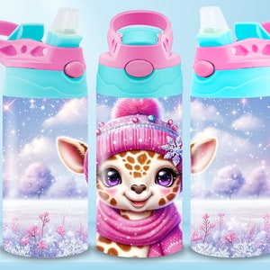 Girls Sippy Cup Wrap 12Oz Tumbler Wrap Sublimation Design Kids Water Bottle Flip Top Sippy Cup Tumbler Wrap PNG Cute Straight Tumbler Png