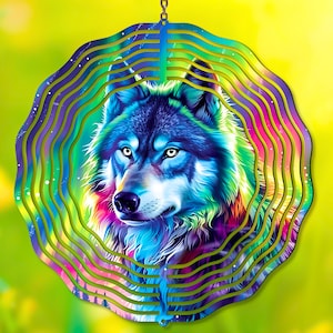 Wolf Wind Spinner Sublimation Design Png 10 inch Garden Hanging Sublimation Design Northern Lights Wind Spinner Digital Download
