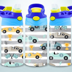 Samochód wyścigowy Dzieci Sublimacja Projekt Dziecięca Butelka na Wodę Flip Top Kubek Niekapek Tumbler Wrap PNG Retro Wyścigi Prosty Tumbler Sublimacja