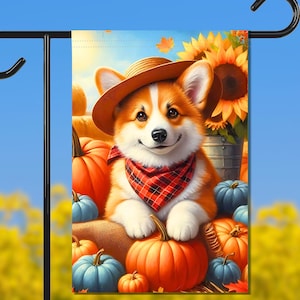 Cute Corgi Garden Flag 12x18 Garden Flag Sublimation Design Fall Home Garden Dog Decor For Yard Autumn Flag Digital Download