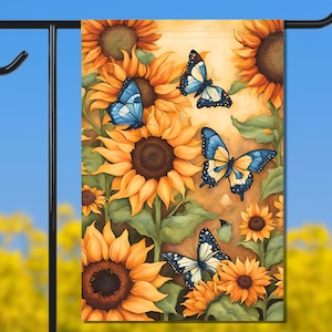 Sunflower Garden Flag Png Sublimation Digital Download PNG 12x18 Flag Autumn Butterfly Garden Flag Template Outdoors Garden Decor