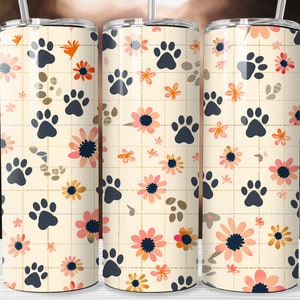 Cat And Dog Paw Print Tumbler Wrap Paws Seamless Sublimation Design Cat Straight & Tapered Tumbler Png Design File Digital Download