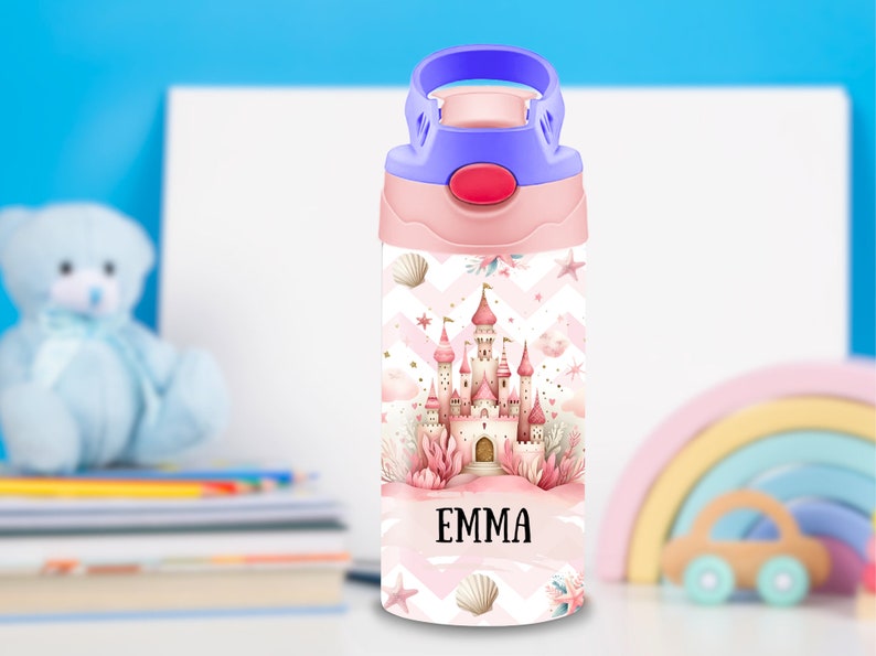 Personalized Stainless Steel Water Bottle For Kids - Custom Name & Design, 18oz/24oz/32oz With Straw Lid - View #2
