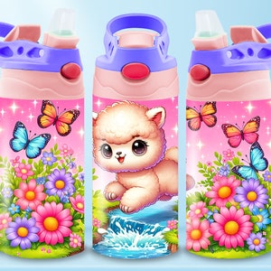 12Oz Straight Tumbler Llama Sublimation Png Girls Sippy Cup Wrap Kids Water Bottle Flip Top Wrap For Toddler Girls PNG Digital Download