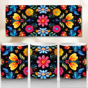 Mexican Floral Mug Wrap Sublimation 11oz and 15oz Coffee Mug Sublimation Design PNG File Floral Pattern Mug Design Digital Download