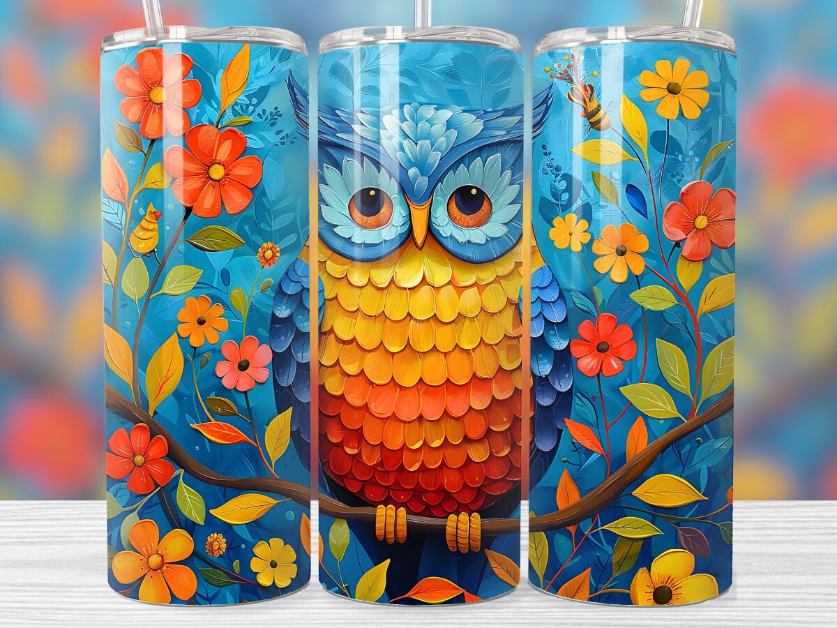Night Owl Tumbler Wrap Cute Floral 20 oz Skinny Owl Sublimation Tumbler Design Flower Tumbler Png Di